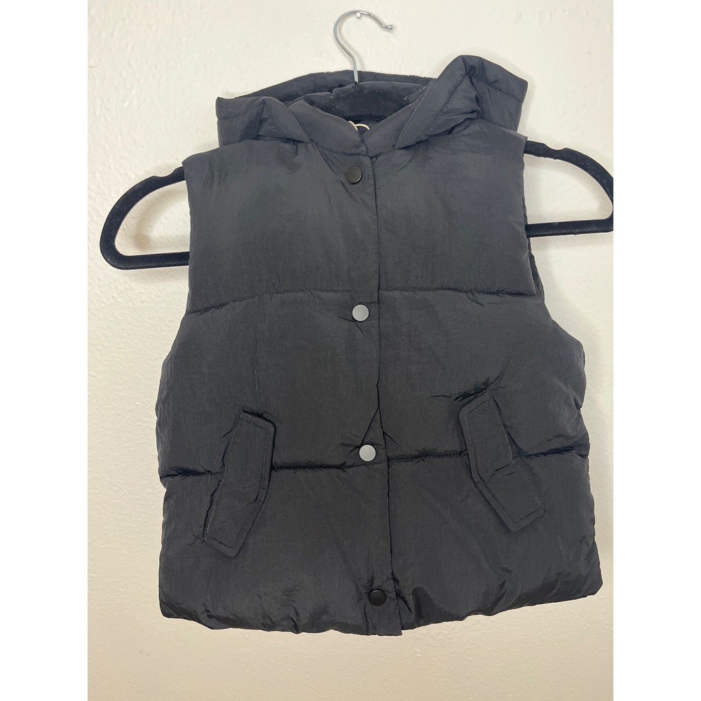 Zara Kids Black Puffer Vest Hooded Snap Front Pockets Size 4 5 Years - Picture 2 of 5